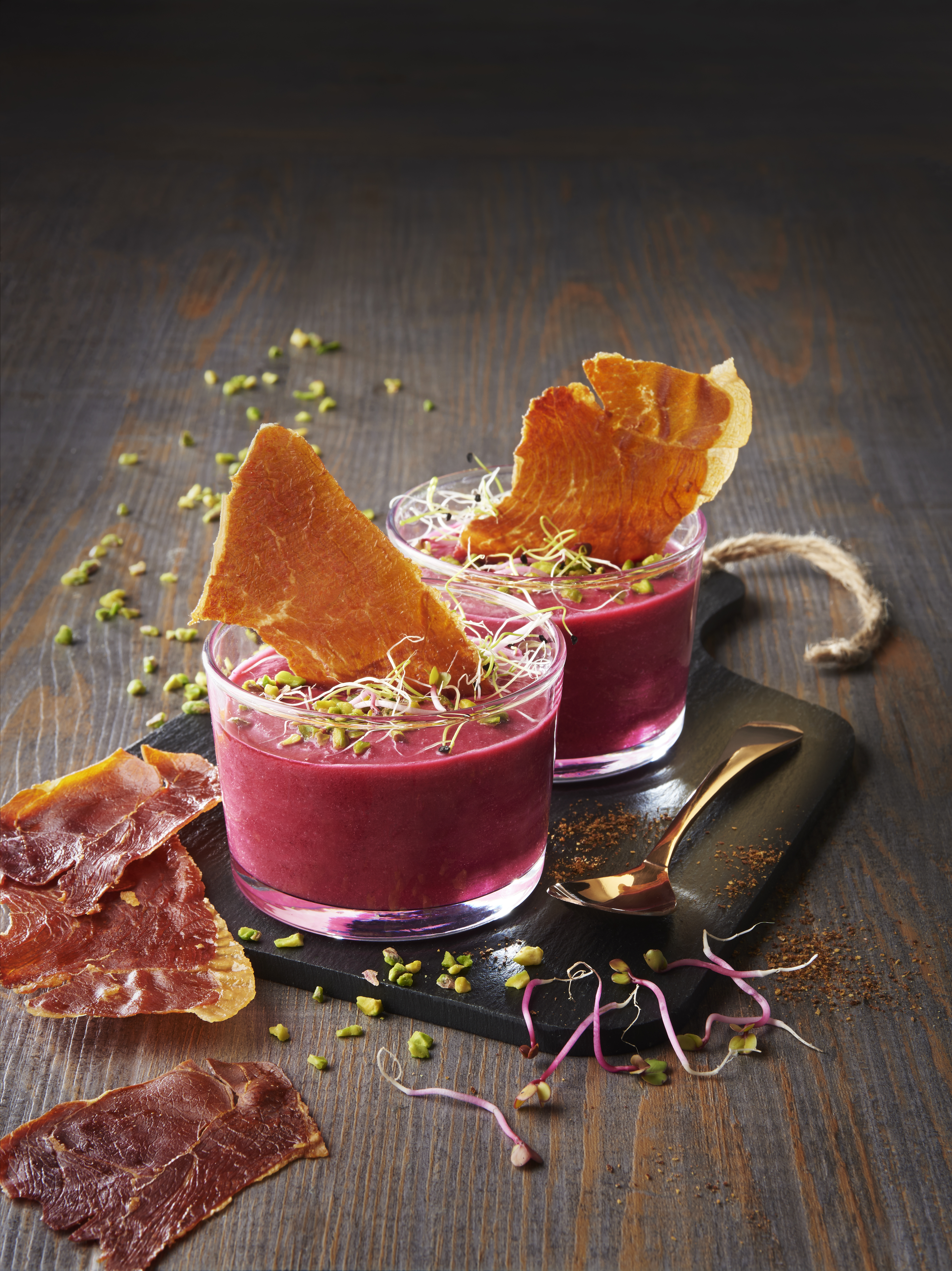 maison loste toasts gaspacho jambon sec lait de coco